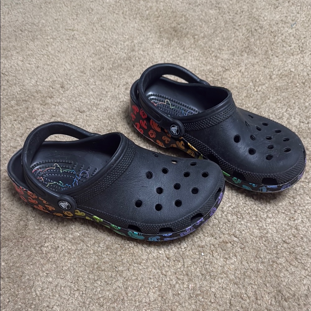 Crocs Black Clogs with Rainbow Soles